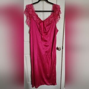 Vintage Pink Nightgown Maxi Off Shoulder Romantic XL To Plus Size
